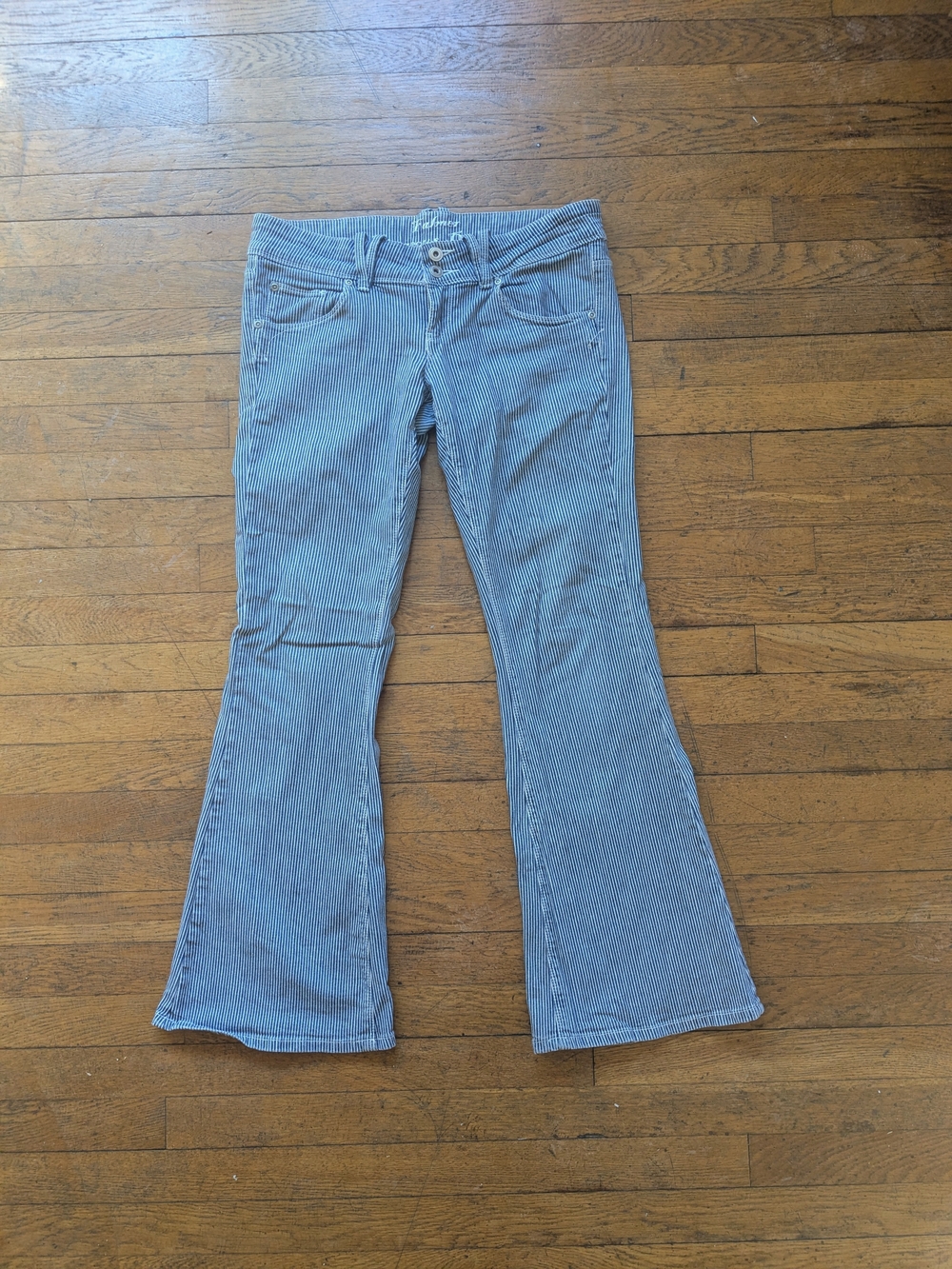 Y2K Blue And White Striped Low Rise Boot Cut Jeans